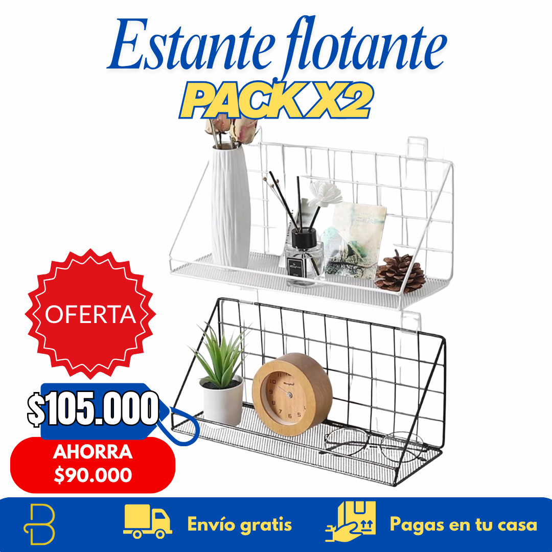 Estante flotante minimalista (Pack x2) - Organiza y decora sin taladrar