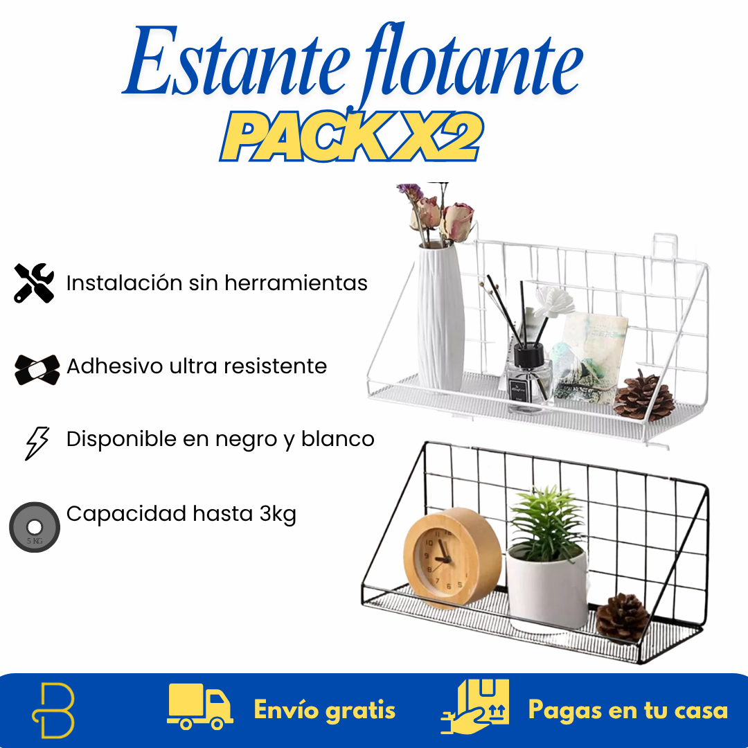 Estante flotante minimalista (Pack x2) - Organiza y decora sin taladrar
