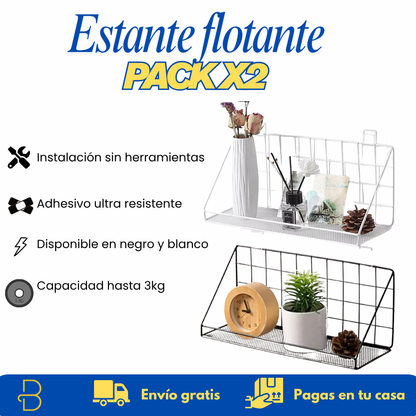 Estante flotante minimalista (Pack x2) - Organiza y decora sin taladrar