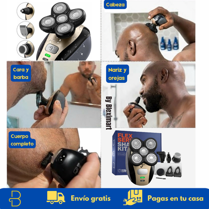 Afeitadora Eléctrica 5 en 1: Afeitado al ras sin enredos, en seco o en la ducha