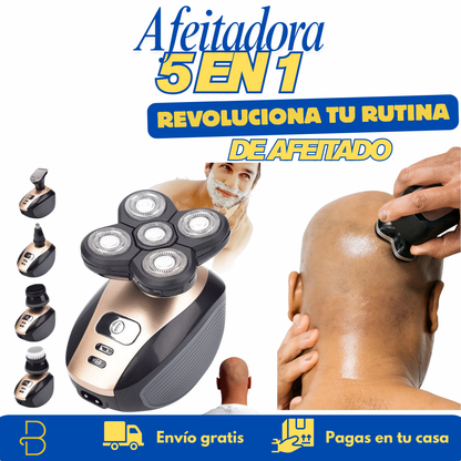 Afeitadora Eléctrica 5 en 1: Afeitado al ras sin enredos, en seco o en la ducha