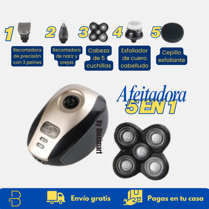 Afeitadora Eléctrica 5 en 1: Afeitado al ras sin enredos, en seco o en la ducha