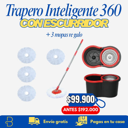 Trapero Inteligente 360 con Escurridor -  Limpieza Rápida, Manos Limpias y Sin Esfuerzo